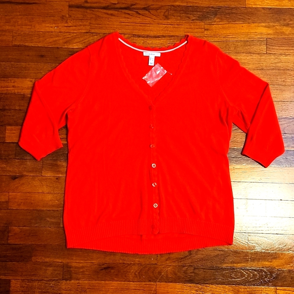 Isaac Mizrahi Live! Red Womens V-Neck Cardigan Sweater - Picture 1 of 5